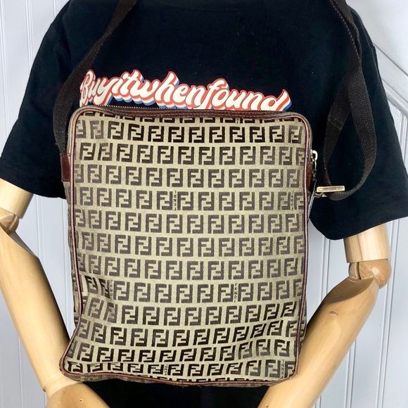 FENDI Zucca Canvas & Leather Crossbody Messenger Shoulder Bag Large Size Vintage - Picture 3 of 17